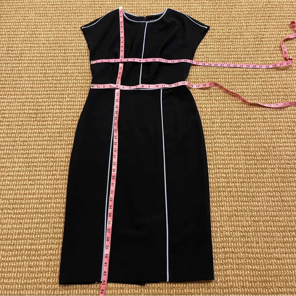 Maggy London Navy Blue Knee Length Shift Dress Contrast Piping 6 - Picture 2 of 7